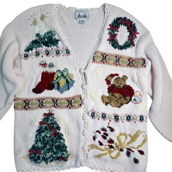 Vintage Christmas Cardigan Boho Slouchy Grandma Chunky Oversized Knit Dainty 20 - Picture 1 of 16